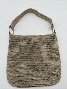 Vintage Chateau Woven Knit Cream Taupe Ivory Woven Hobo Shoulder Bag